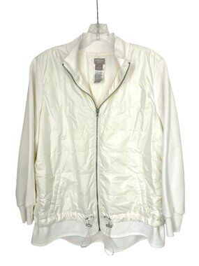 Chicos Zenergy Sz 1 Quilted Puffer Jacket w Fleece Sleeves/Adjustable Drawstring